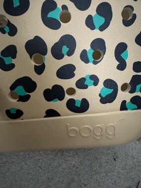 BOGG BAG Gold Tote with Black and Teal Leopard Print